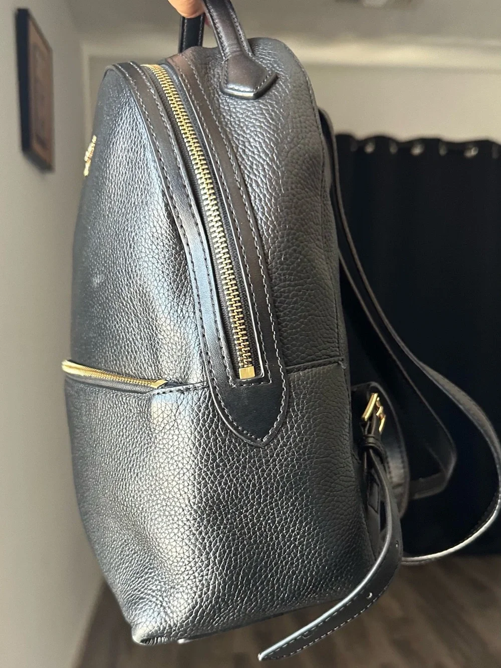 Michael Kors Black Leather Backpack with Gold Hardware
